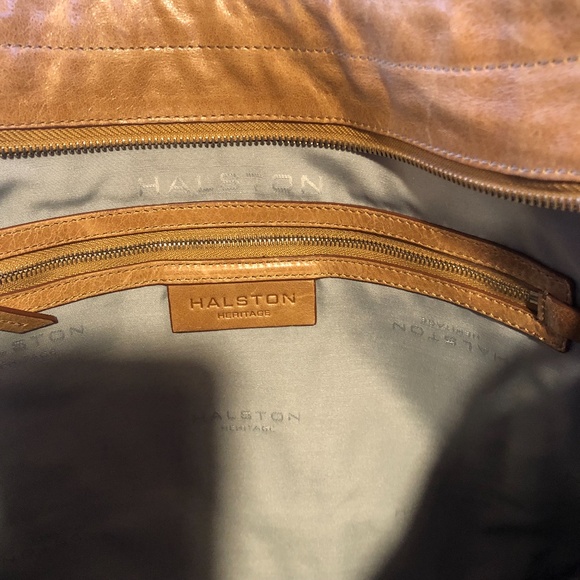 HALSTON Heritage Tan Leather and Tan Suede Hobo Handbag with Dust Bag - Picture 10 of 14